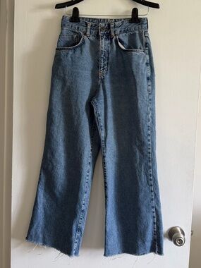 The Ragged Priest Classic Blue Raw Hem Wide Leg Jeans size 28 EUC